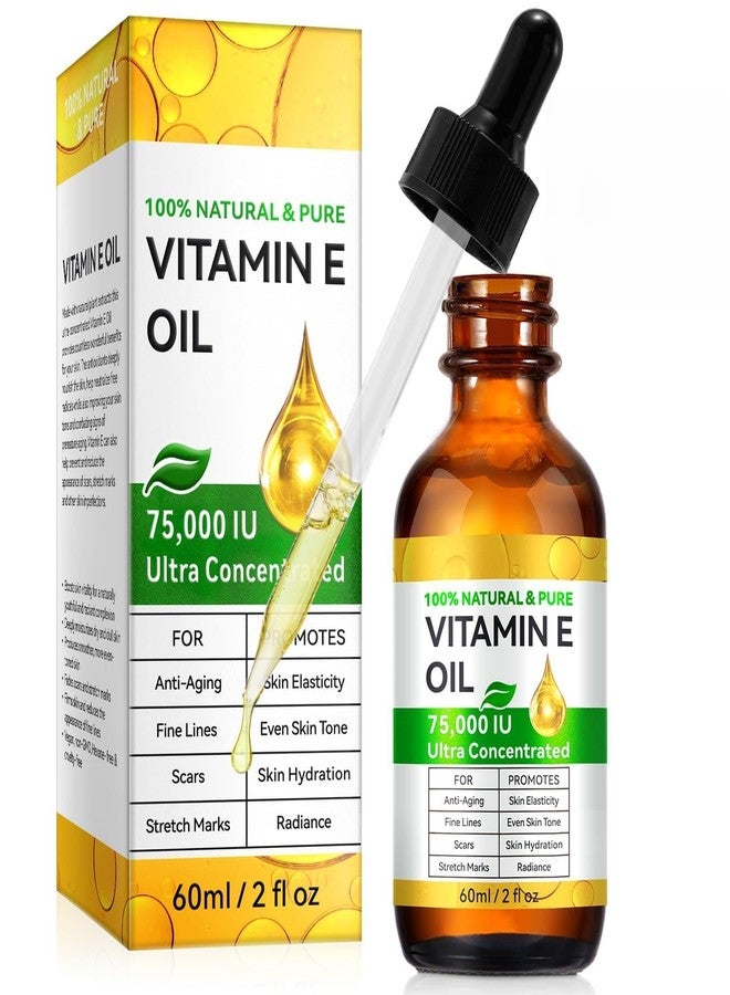 ZODENIS Pure Vitamin E Oil for Skin Scars Face Body Hair, 75,000 IU, 100% Natural Vit E Oil for Moisturizing Winkles Dry Skin Blend Body Bath Stretch Marks 2Fl Oz - Image 1